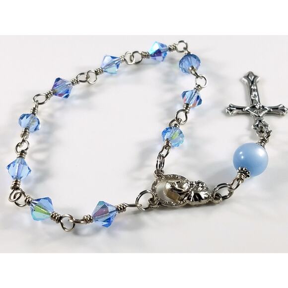 Mary Jesus One Decade Rosary, Moonglow Bead, Wire Wrapped - Picture 5 of 10